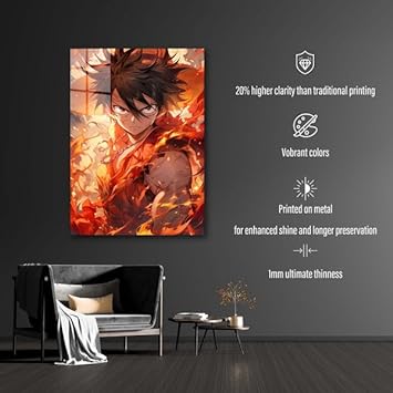 Luffy en feu – Affiche HD en métal brillant