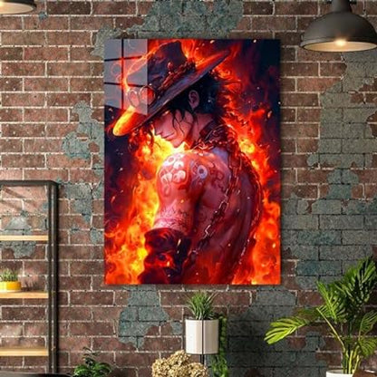 D Ace Fire Aura One Piece- HD Shining Metal Poster