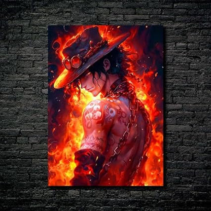 D Ace Fire Aura One Piece- HD Shining Metal Poster