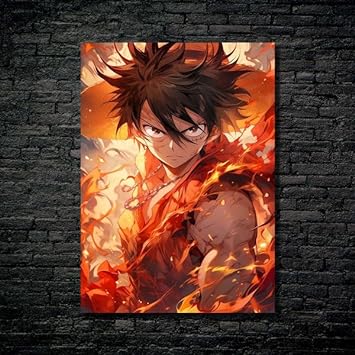 Luffy en feu – Affiche HD en métal brillant