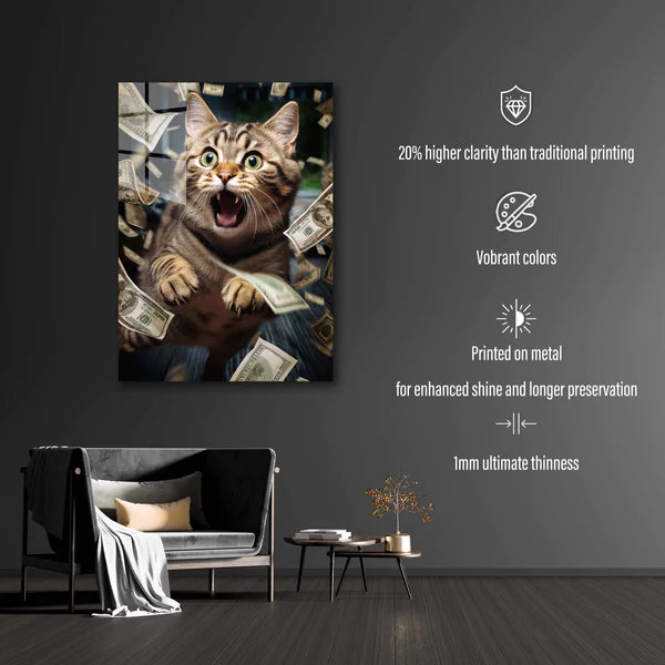 Cat and Money- HD Shining Metal Poster