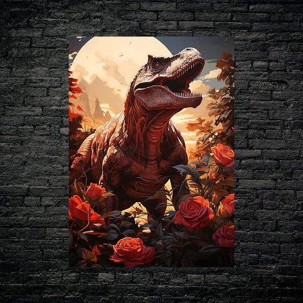 Dinosaur in Roses- HD Shining Metal Poster