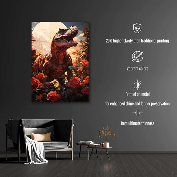 Dinosaur in Roses- HD Shining Metal Poster