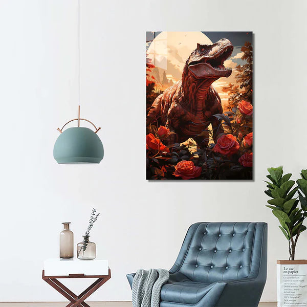 Dinosaur in Roses- HD Shining Metal Poster