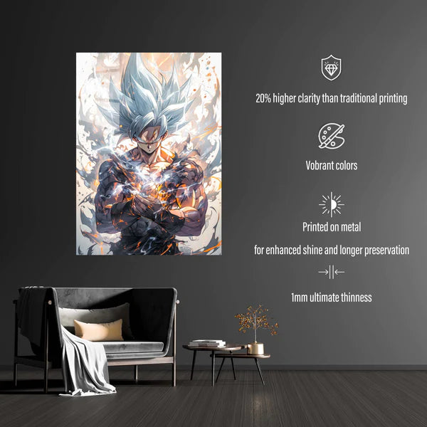 Goku Ultra Instinc 2 - Affiche HD en métal brillant